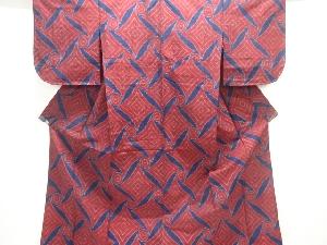 抽象模様織出し手織り紬単衣着物